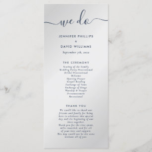 Modern Navy Blue and Silver We Do Wedding Programme