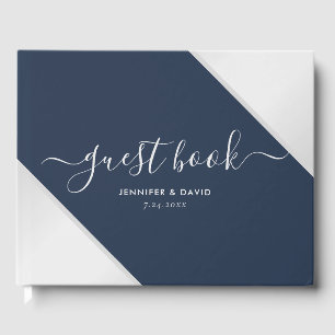 Modern Navy Blue and Silver Wedding Guest Book