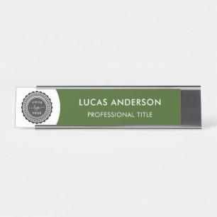 Modern Navy Blue and White - Add Logo, Name, Title Desk Name Plate