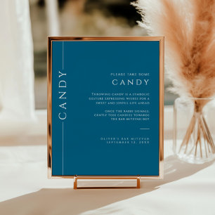 Modern Navy Blue and White Bar Mitzvah Candy Sign