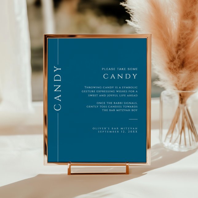 Modern Navy Blue and White Bar Mitzvah Candy Sign (Creator Uploaded)