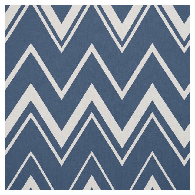 Modern navy blue and white chevron pattern fabric (Swatch)