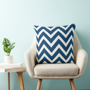Modern Navy Blue and White Chevron Stripes Cushion