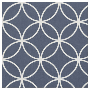 Modern Navy Blue and White Circle Diamond Pattern Fabric
