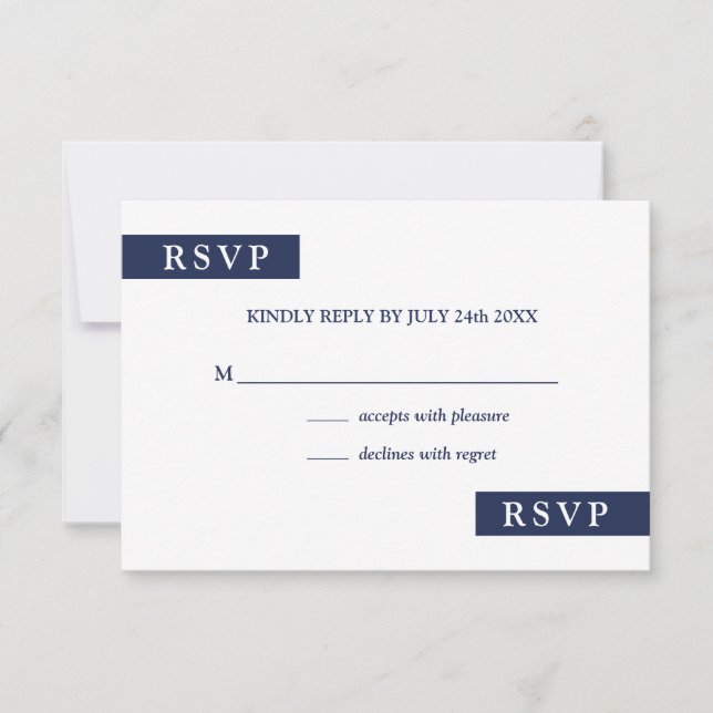 Modern Navy Blue and White Geometric Wedding RSVP (Front)