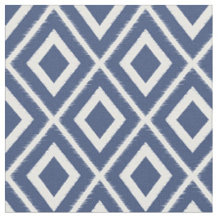 Modern Navy Blue and White Ikat Pattern Fabric