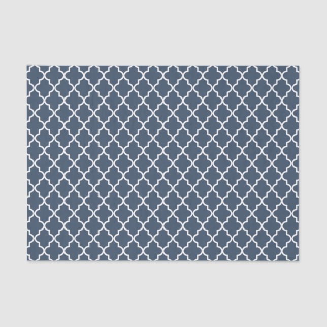 Modern Navy Blue and White Moroccan Quatrefoil Tissue Paper (Front)