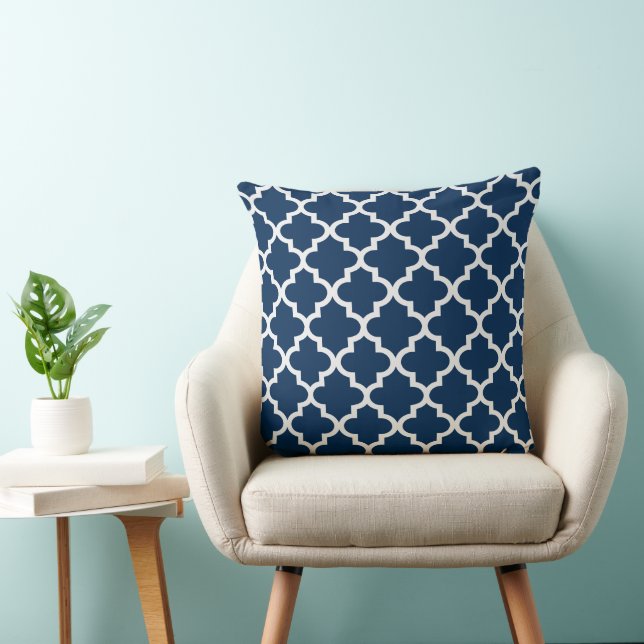 Modern Navy Blue and White Quatrefoil Pattern Cushion (Chair)