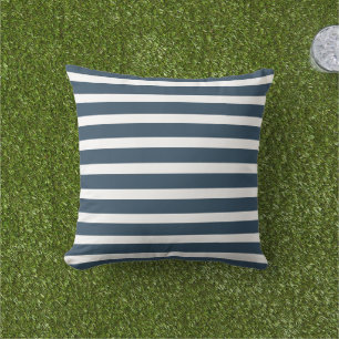 Modern Navy Blue and White Stripes Cushion