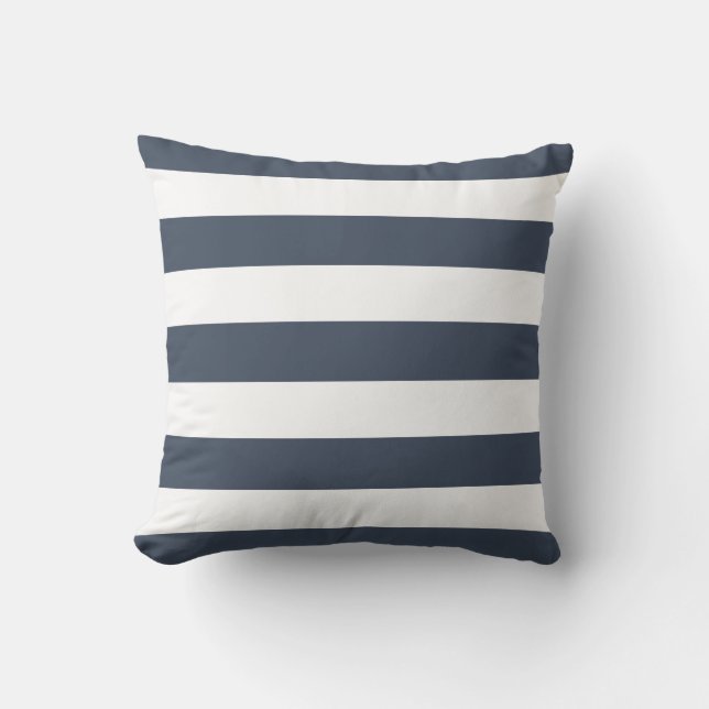 Modern Navy Blue and White Stripes Outdoor Cushion (Front)