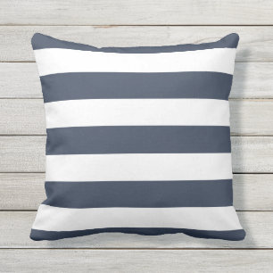 Modern Navy Blue and White Stripes Outdoor Cushion