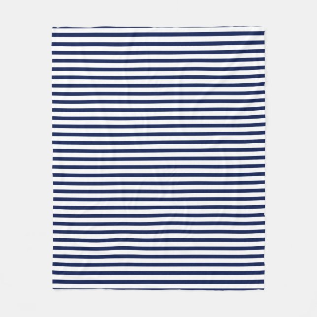 Modern navy blue and white stripes pattern fleece blanket (Front)
