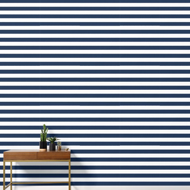 Modern Navy Blue And White Stripes  Wallpaper (Hallway)