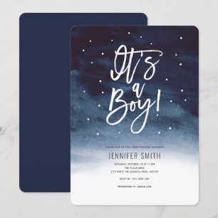 Modern, Navy Blue, Baby Boy Shower Invitation