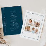 Modern Navy Blue Bar Mitzvah Invitation Photo<br><div class="desc">Mazel tov on this special occasion! Make your son's Bar Mitzvah ceremony and party special with this minimalist typography dark navy blue and white invite with multiple photograph back side. NOTE: to input Hebrew letters you will need to copy and paste Hebrew text into the field for the Hebrew name...</div>
