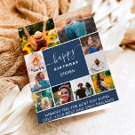 Modern navy blue birthday 10 photo collage grid card<br><div class="desc">Modern simple birthday navy blue and white 10 photo collage grid with modern typography.</div>