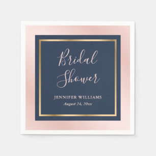 Modern Navy Blue Blush and Gold Bridal Shower Napkin