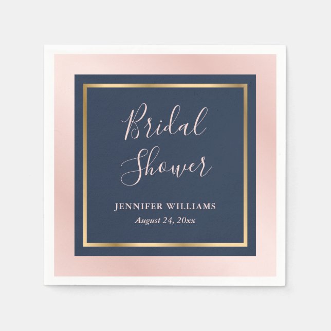 Modern Navy Blue Blush and Gold Bridal Shower Napkin (Front)