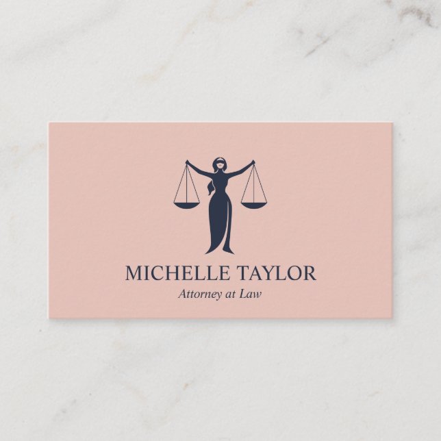 Modern Navy Blue Blush Pink Attorney Lawyer Business Card (Front)