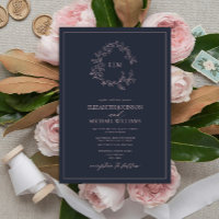Modern Navy Blue Blush Pink Monogram Wedding