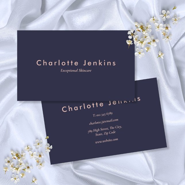 Modern Navy Blue  Blush Pink Professional Business Card (Modern Navy Blue Blush Pink Professional Business Card)
