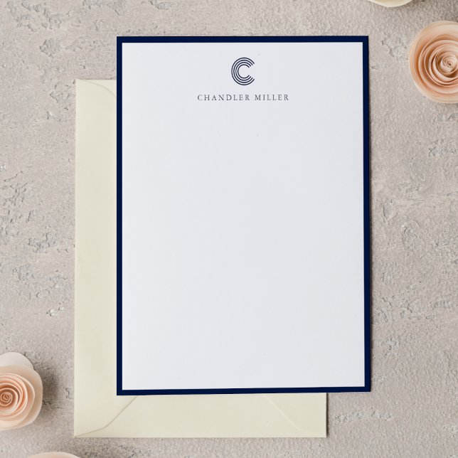Modern Navy Blue Border Custom Stationery Vertical Card (Creator Uploaded)