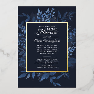 Modern Navy Blue Botanical Foliage Bridal Shower