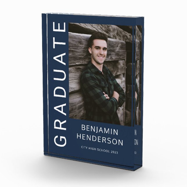 Modern Navy Blue Boy Graduation  Photo Block (Right)