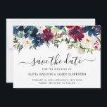 Modern Navy Blue Burgundy Red Peony Floral Wedding Save The Date<br><div class="desc">Modern Blush Pink Peony Floral Eucalyptus Wedding Save the Date</div>