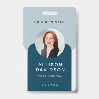 Modern Navy Blue Business Employee Photo ID Badge