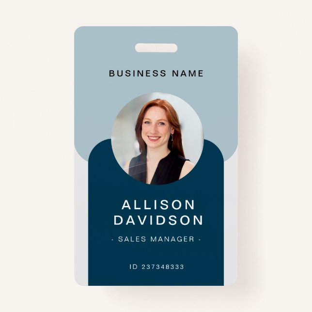 Modern Navy Blue Business Employee Photo ID Badge (Front)