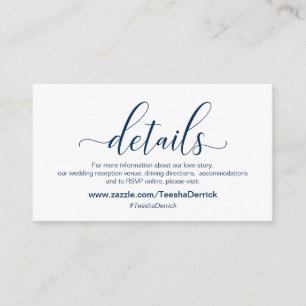 Modern Navy Blue calligraphy, Wedding Details Enclosure Card