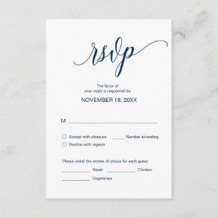 Modern Navy Blue Calligraphy, Wedding Dinner RSVP Enclosure Card