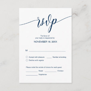 Modern Navy Blue Calligraphy, Wedding Dinner RSVP Enclosure Card