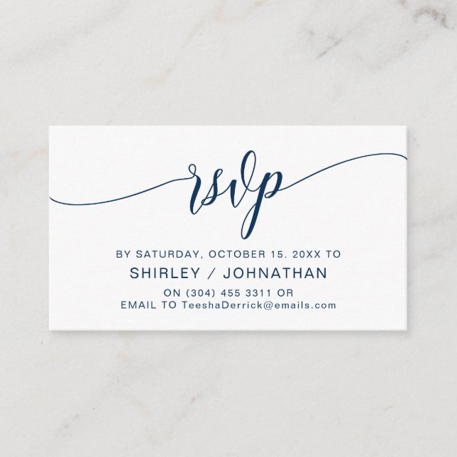 Modern Navy Blue Calligraphy, Wedding RSVP Enclosure Card (Front)