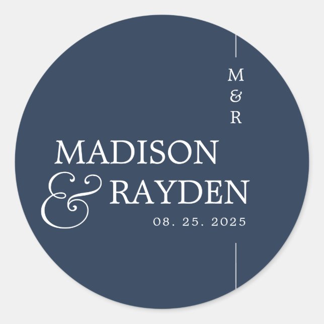 Modern Navy Blue Chic Monogram Wedding Thank you  Classic Round Sticker (Front)