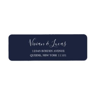 Modern Navy Blue Chic Script Return Address