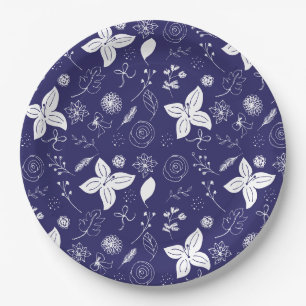 Modern Navy Blue Christmas Paper Plate