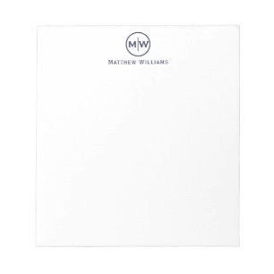 Modern Navy Blue Circle Two Monogram Initial Notepad