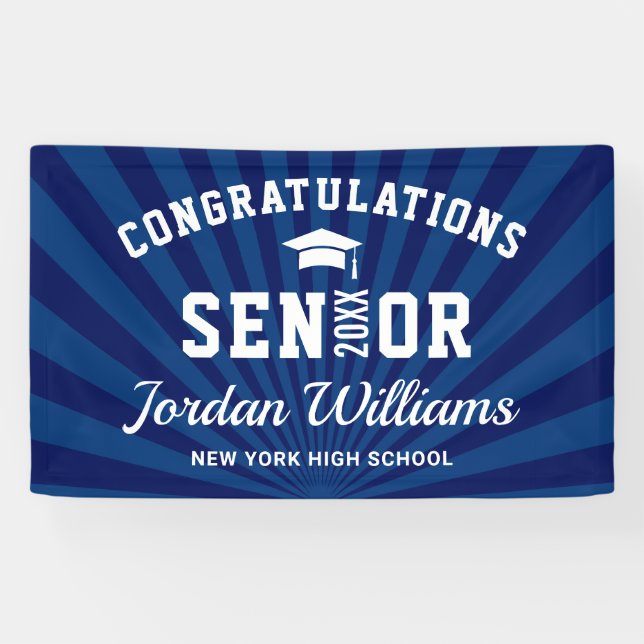 Modern Navy Blue Class of 2024 Graduation Party Banner (Horizontal)