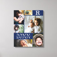 Modern Navy Blue Colour Block Family Photo Collage