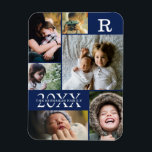 Modern Navy Blue Colour Block Family Photo Collage Magnet<br><div class="desc">Modern Navy Blue Colour Block Family 6 Photo Collage - with personalised family last name, year, and initial letter, all arranged in an elegant grid layout. This modern and sleek design displays 6 of your own pictures beautifully. Available in several colorways to match any room decor. Makes a great holiday...</div>