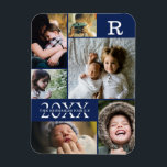 Modern Navy Blue Colour Block Family Photo Collage Magnet<br><div class="desc">Modern Navy Blue Colour Block Family 6 Photo Collage - with personalised family last name, year, and initial letter, all arranged in an elegant grid layout. This modern and sleek design displays 6 of your own pictures beautifully. Available in several colorways to match any room decor. Makes a great holiday...</div>