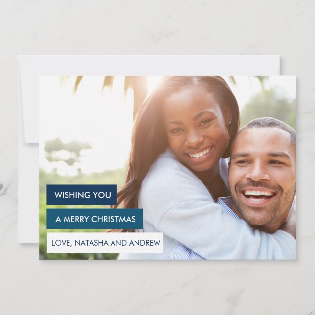 Modern Navy Blue Colour Blocks Christmas Photo Car Holiday Card (Front)