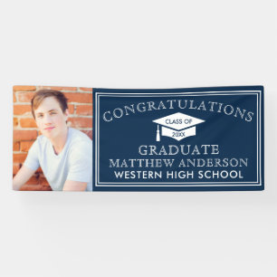 Modern Navy Blue Congrats Graduation Photo Banner