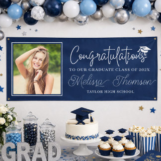 Modern Navy Blue Congratulations Graduate Photo Banner