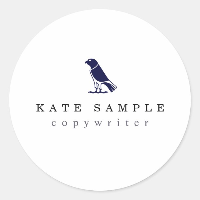 Modern Navy Blue Copywriter Personal Brand Bird Classic Round Sticker (Front)