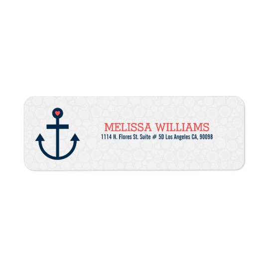 Modern Navy-Blue & Coral-Red Nautical Boat Anchor Return Address Label