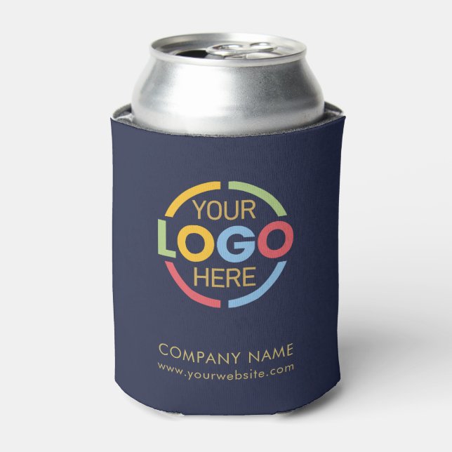 Modern Navy Blue Corporate Company Business Logo Can Cooler (Can Front)