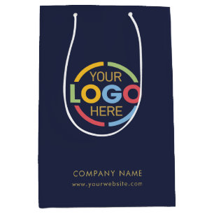 Modern Navy Blue Corporate Company Business Logo Medium Gift Bag
